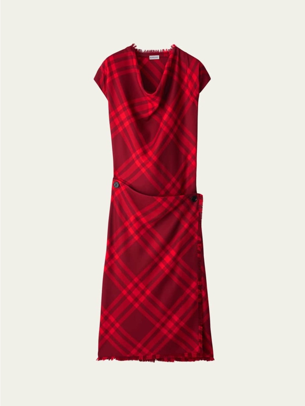 Burberry Red Plaid Cowl-Neck Midi Dress - Picture 4 of 11
